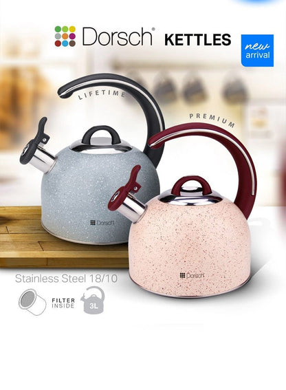 Dorsch 3L Stainless Steel Whistling Kettle With Luxurious Handle  - Pink