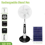 GDTIMES Solar Panel Rechargeable Stand Fan Electric Fan Stand Fan Mobile Charge with 2 Bulbs Remote GD-919