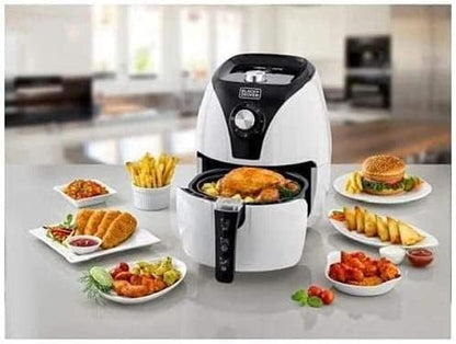 Black+Decker 2.5L 1500W Manual Aerofry Air Fryer With Rapid Air Convection Technology, White/Black