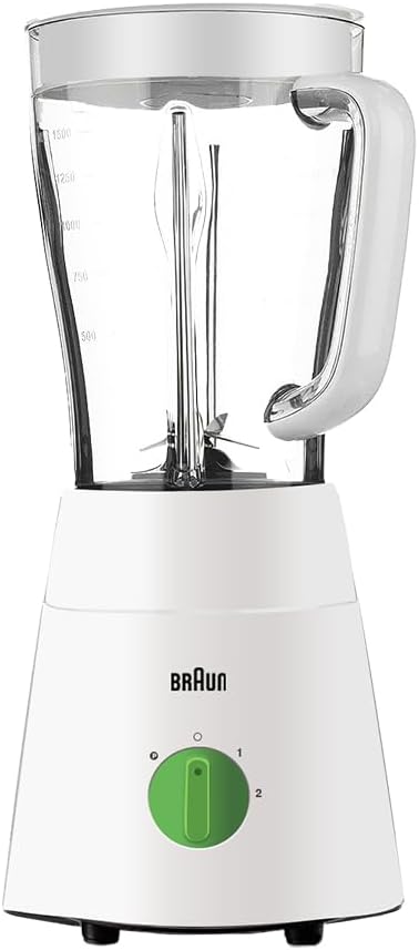 Braun 3-in-1 Jug Blender With 4 Blades Sytem, 500 Watts, 1.75L Maximum, 1.5L Working Capacity, With Chopper attachement, Grinder attachement, JB0123WH - International Warranty