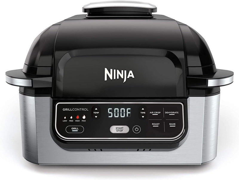 Ninja Foodi 5-in-1 Indoor Grill with Air Fry, Roast, Bake & Dehydrate, Black/Silver, 4-Quart Crisper Basket & 6-Quart Cooking Pot