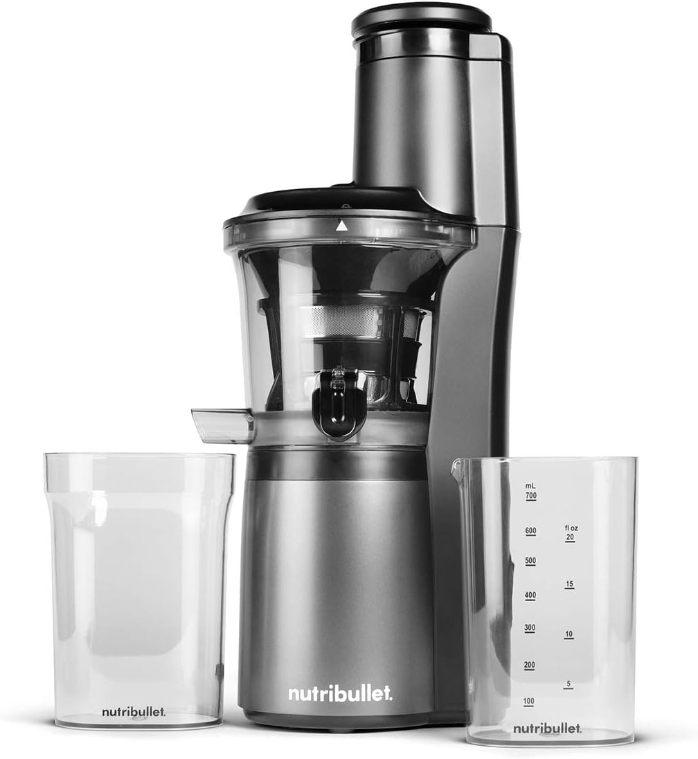 Nutribullet Slow Juicer, Slow Masticating Juicer Machine, Easy to Clean, Quiet Motor & Reverse Function, BPA-Free, Cold Press Juicer with Brush, 150 Watts, Charcoal Black,