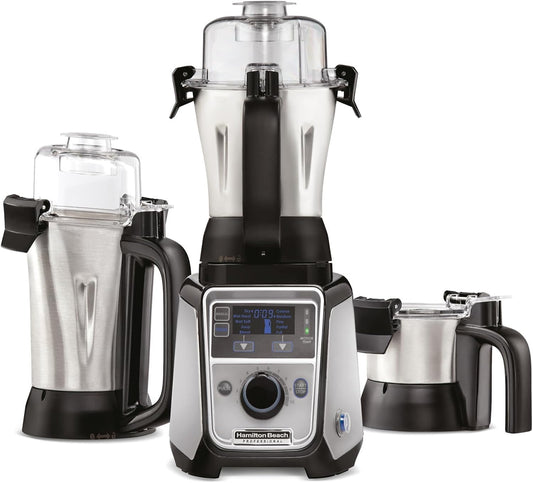 Hamilton Beach Professional Juicer Mixer Grinder, 1400W, 3 Stainless Steel Leakproof Jars & Tritan lids, 13 digital settings, Upto 18000 RPM