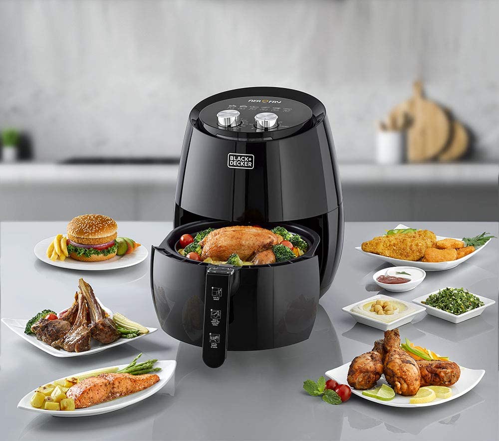 Black & Decker 4.5L Rapid Air Convection Manual Aerofry Airfryer, Black