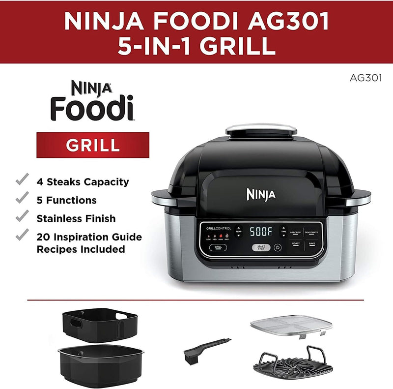 Ninja Foodi 5-in-1 Indoor Grill with Air Fry, Roast, Bake & Dehydrate, Black/Silver, 4-Quart Crisper Basket & 6-Quart Cooking Pot