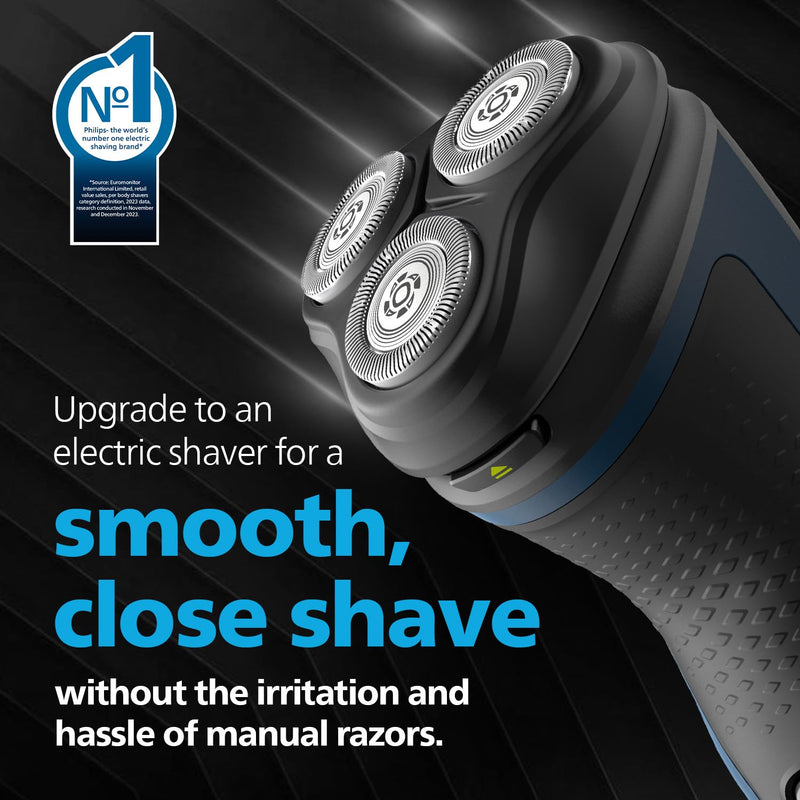 Philips Electric Shaver for Men, Wet and Dry Shave, 3D Floating Heads, 27 Self Sharpening Blades, Cordless, Waterproof