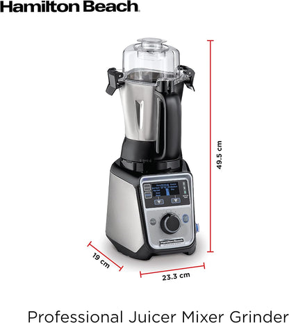 Hamilton Beach Professional Juicer Mixer Grinder, 1400W, 3 Stainless Steel Leakproof Jars & Tritan lids, 13 digital settings, Upto 18000 RPM