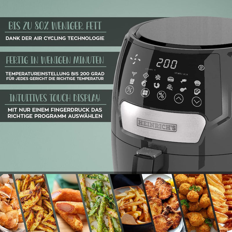 Heinrich’s Hot Air Fryer Airfryer with Digital LED Display 3.7 L, Touch