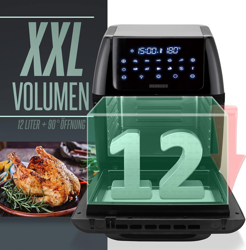 Heinrich’s 12 Liter Hot Air Fryer Stainless Steel with Digital LED Display LCD Touch Display