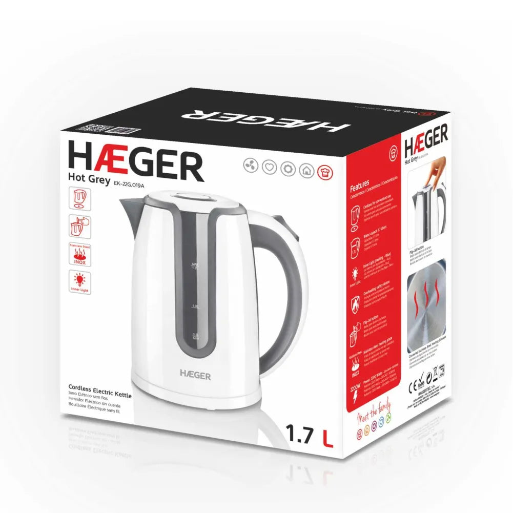 Haeger Kettle – 1.7L 2200W, Grey, EK-22G.019A