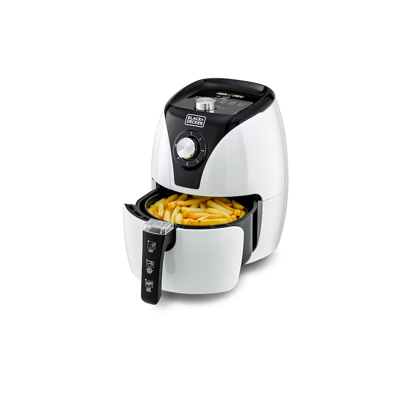 Black+Decker 2.5L 1500W Manual Aerofry Air Fryer With Rapid Air Convection Technology, White/Black