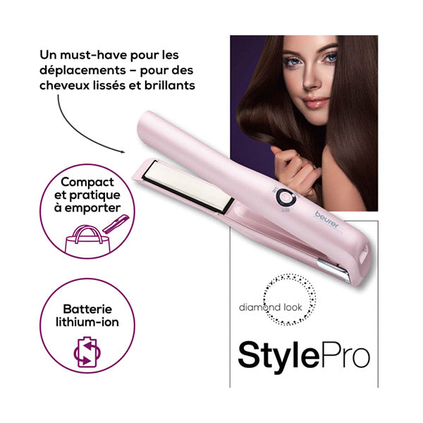 Beurer HS 20 Cordless Hair Straightener - 59331 - Pink