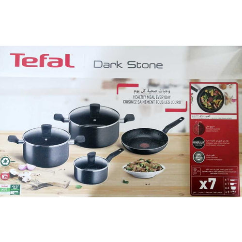 Tefal, Dark Stone 7 pc set stewpots 22/24 cm+lids, saucepan 16 cm, frypan 24 cm